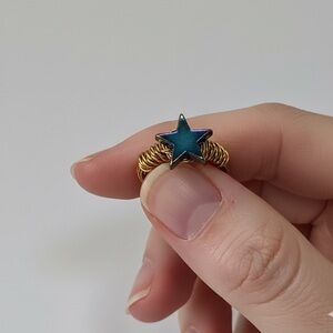 Hematite Gemstone Handmade Ring Gold Tone Wire